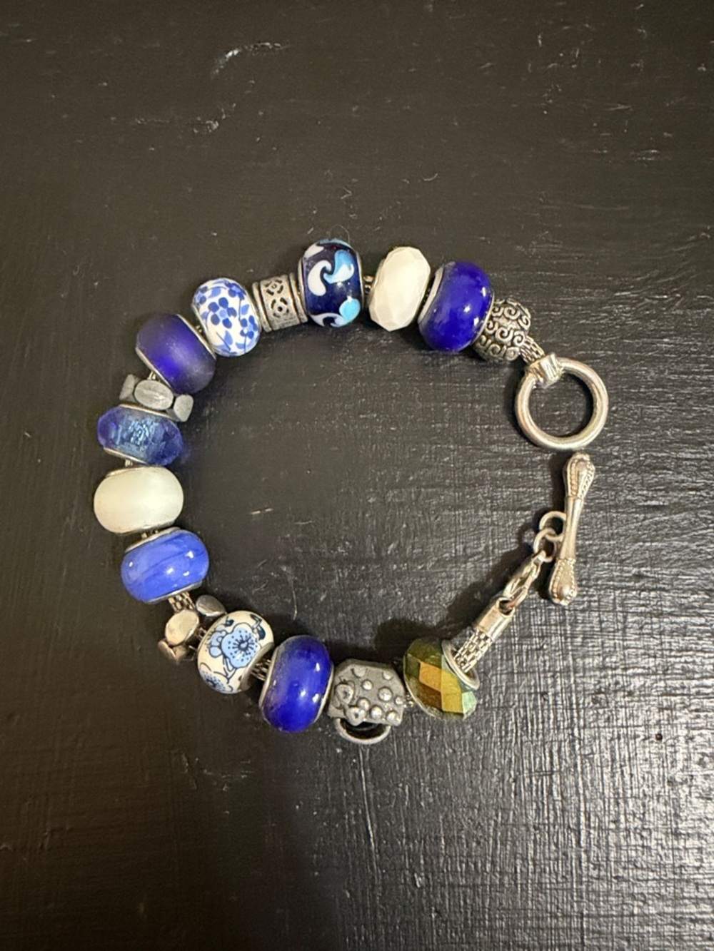Blue Glass Bead Charm Bracelet